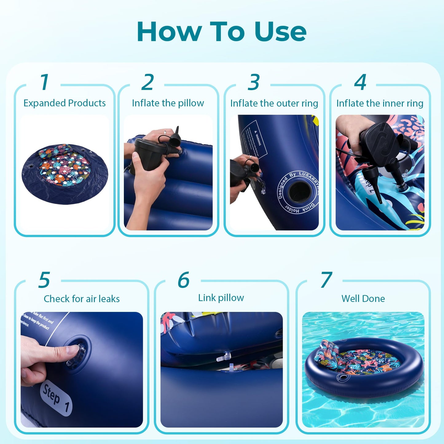 2-Person Inflatable Pool Lounger with Cup Holders