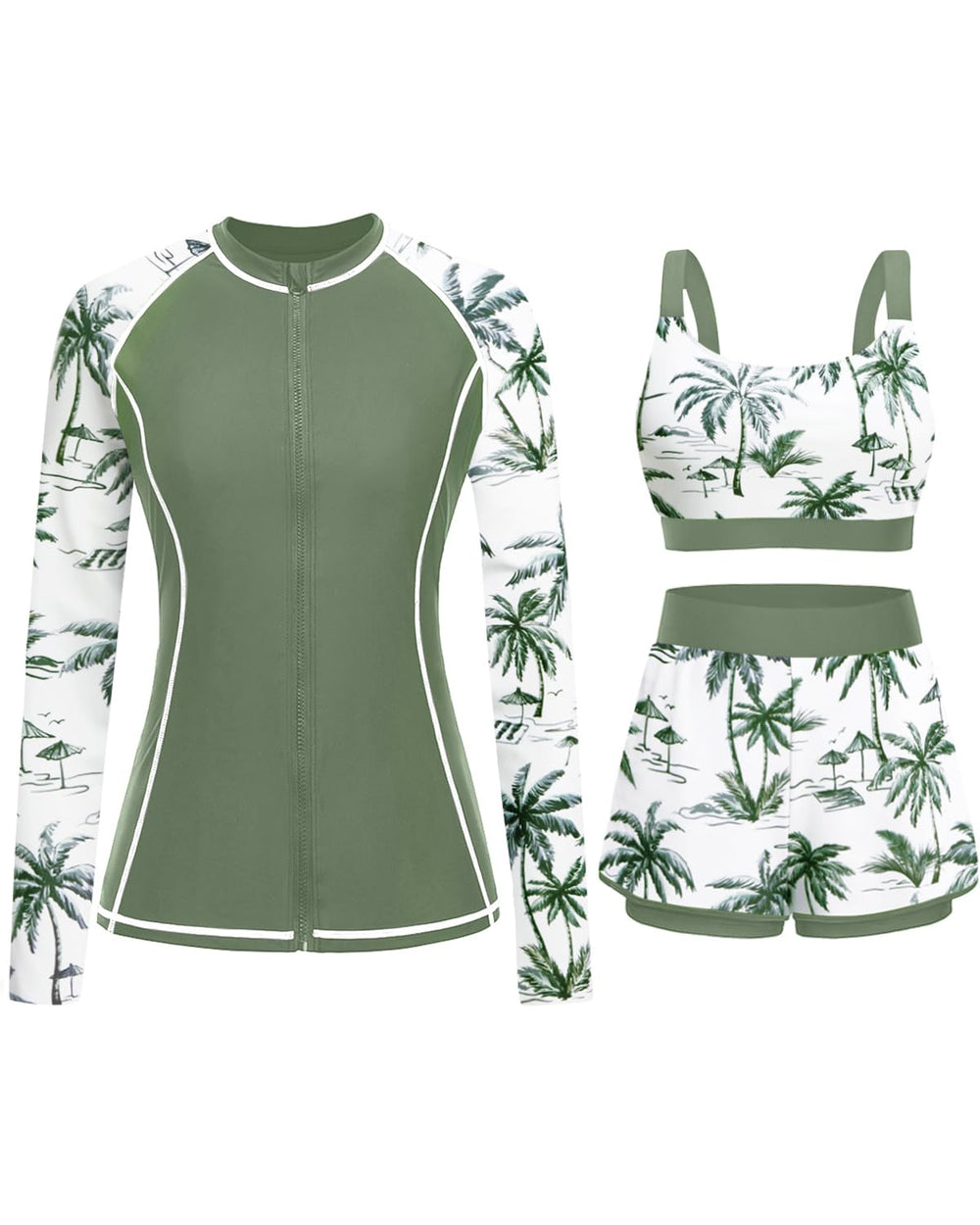 Women's 3-Piece Long Sleeve Rash Guard Swim Set