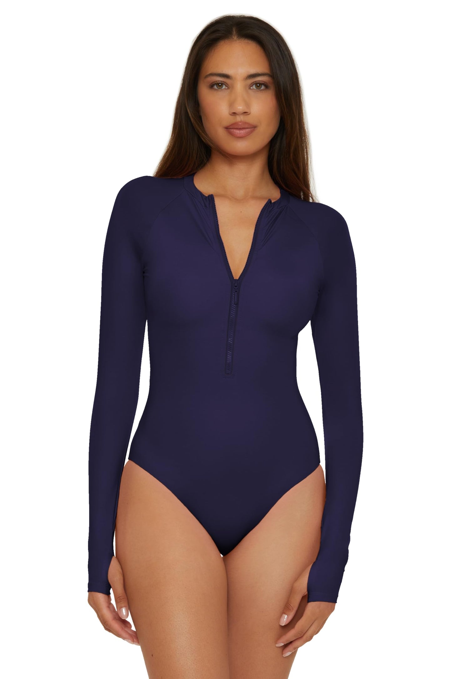 Women's Long Sleeve Zip Front Rash Guard Swimsuit