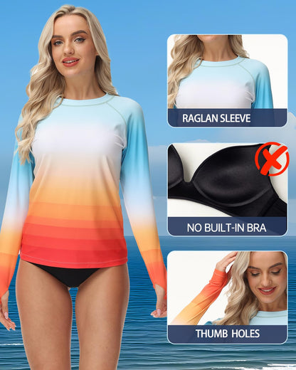 Women's UPF 50+ Long Sleeve Rash Guard Swim Top
