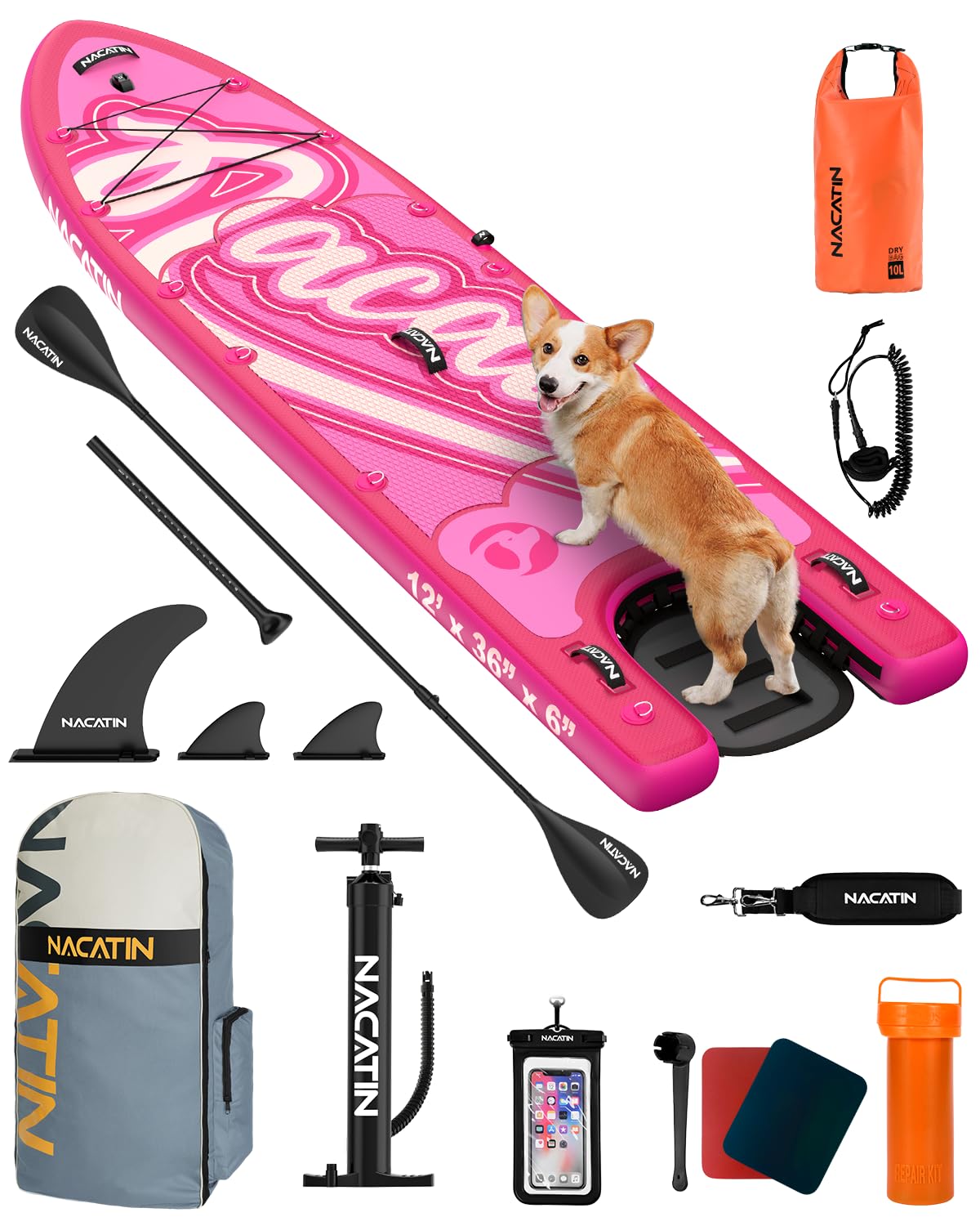 Inflatable Paddle Board Set with Dog Ramp Kit