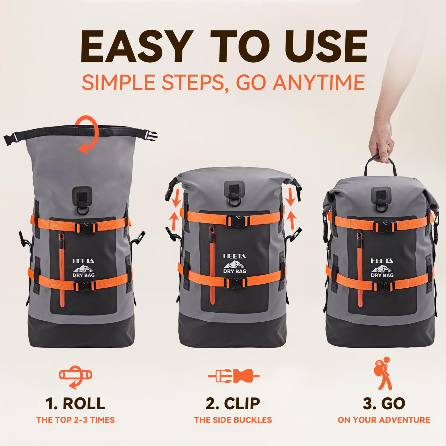 40L Waterproof Roll Top Dry Backpack