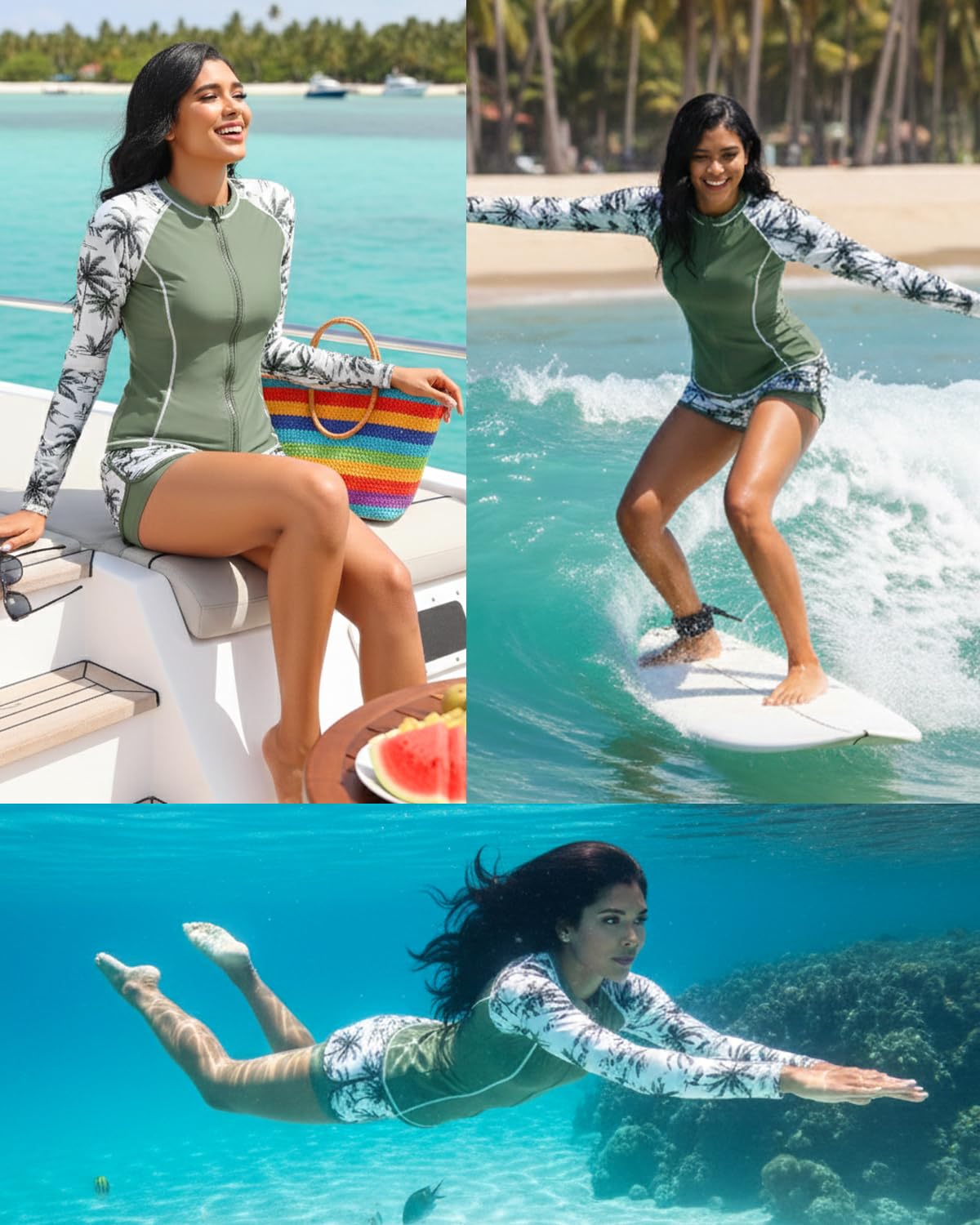 Women's 3-Piece Long Sleeve Rash Guard Swim Set