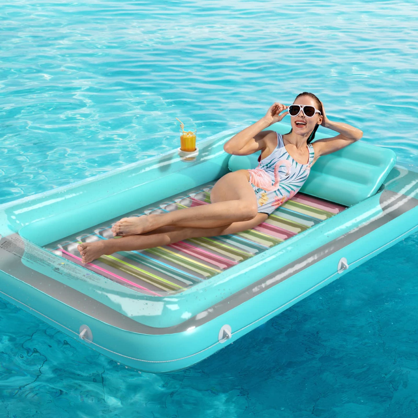 4-in-1 Inflatable Tanning Pool Lounger Float
