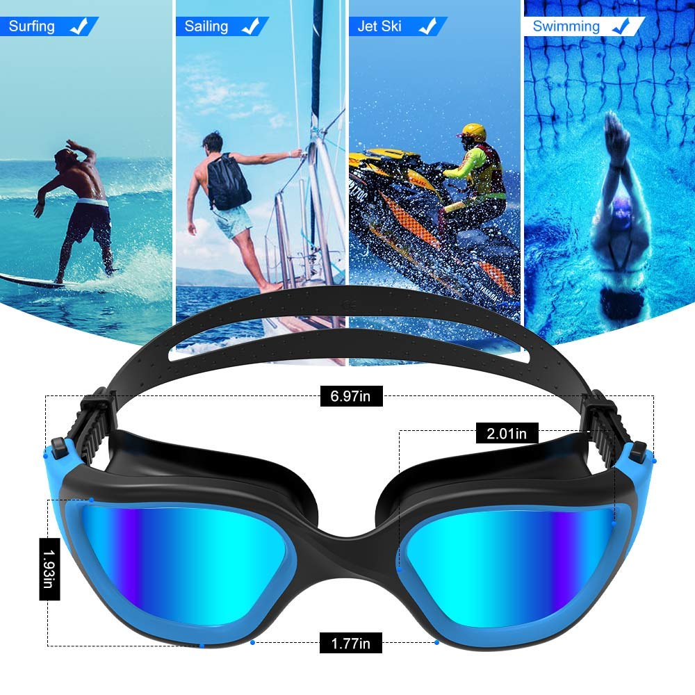 Polarized Anti-Fog Swimming Goggles with Mirror Lens