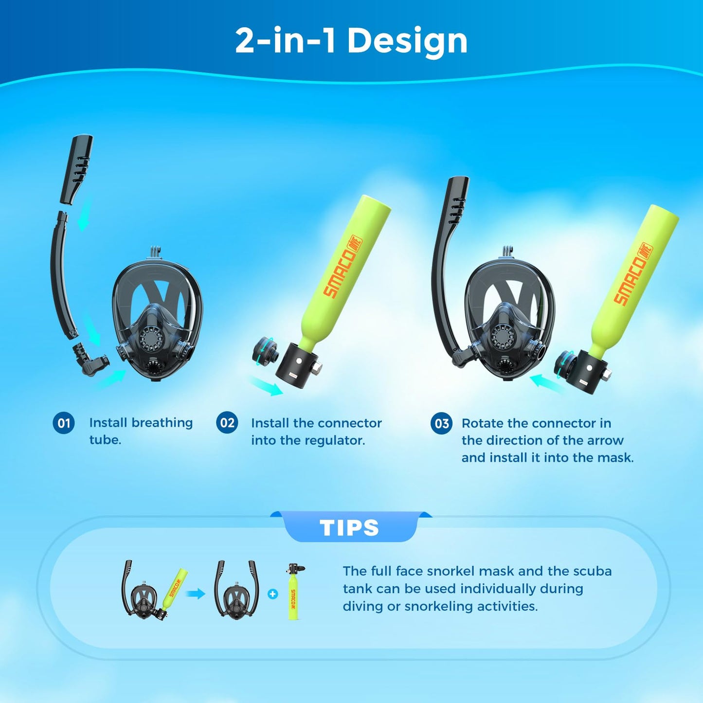 Mini Scuba Tank with Full Face Snorkel Mask