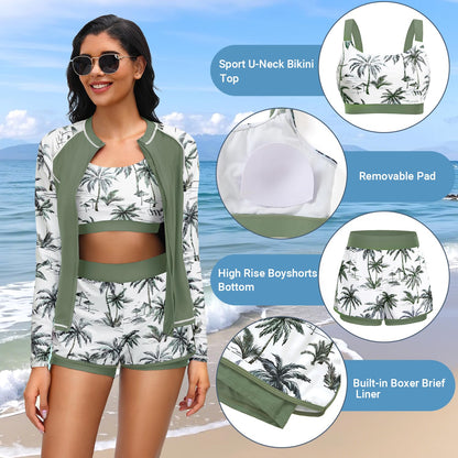 Women's 3-Piece Long Sleeve Rash Guard Swim Set