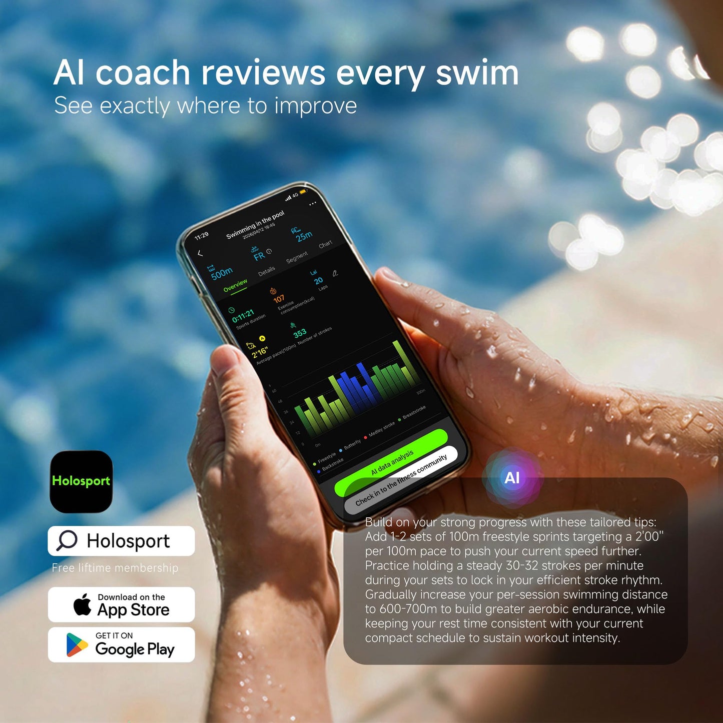 AI Smart Swimming Goggles with Music and MP3 Player