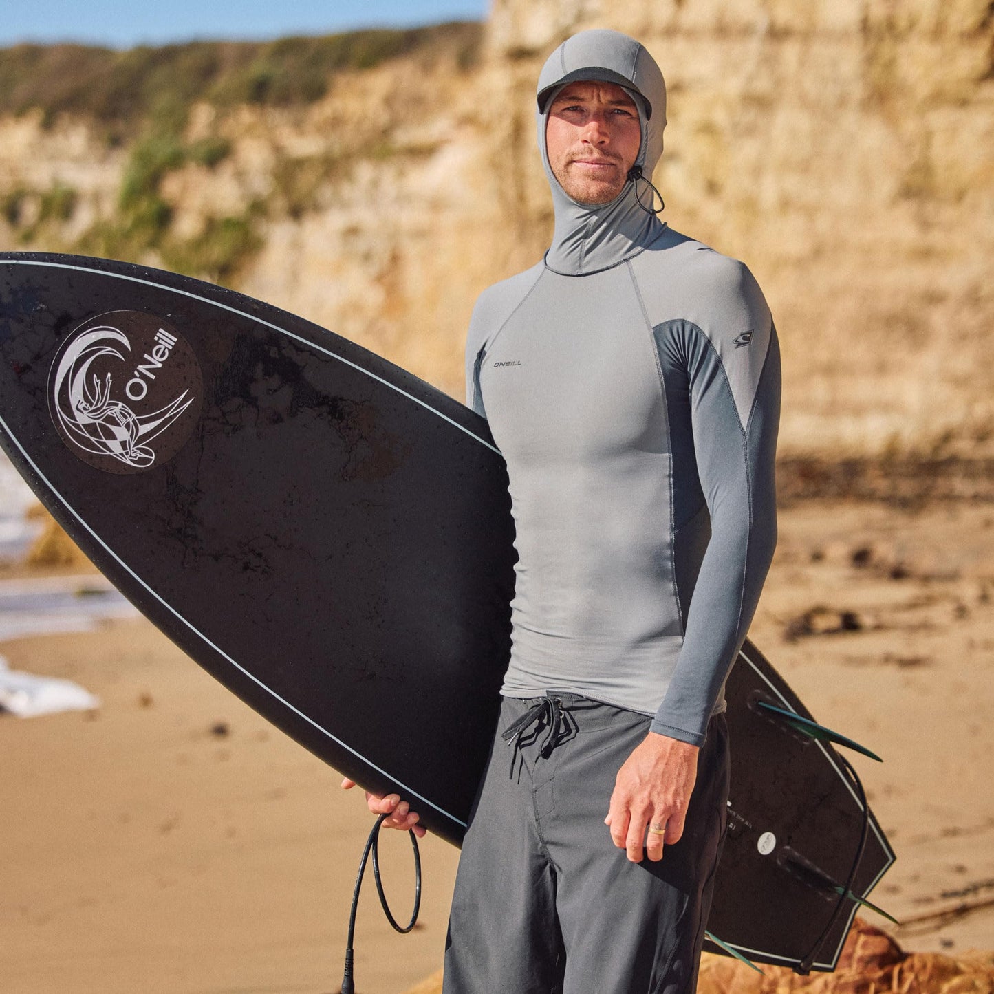Men's Hooded Long Sleeve Rash Guard Swim Shirt