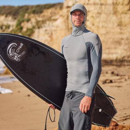 Men's Hooded Long Sleeve Rash Guard Swim Shirt