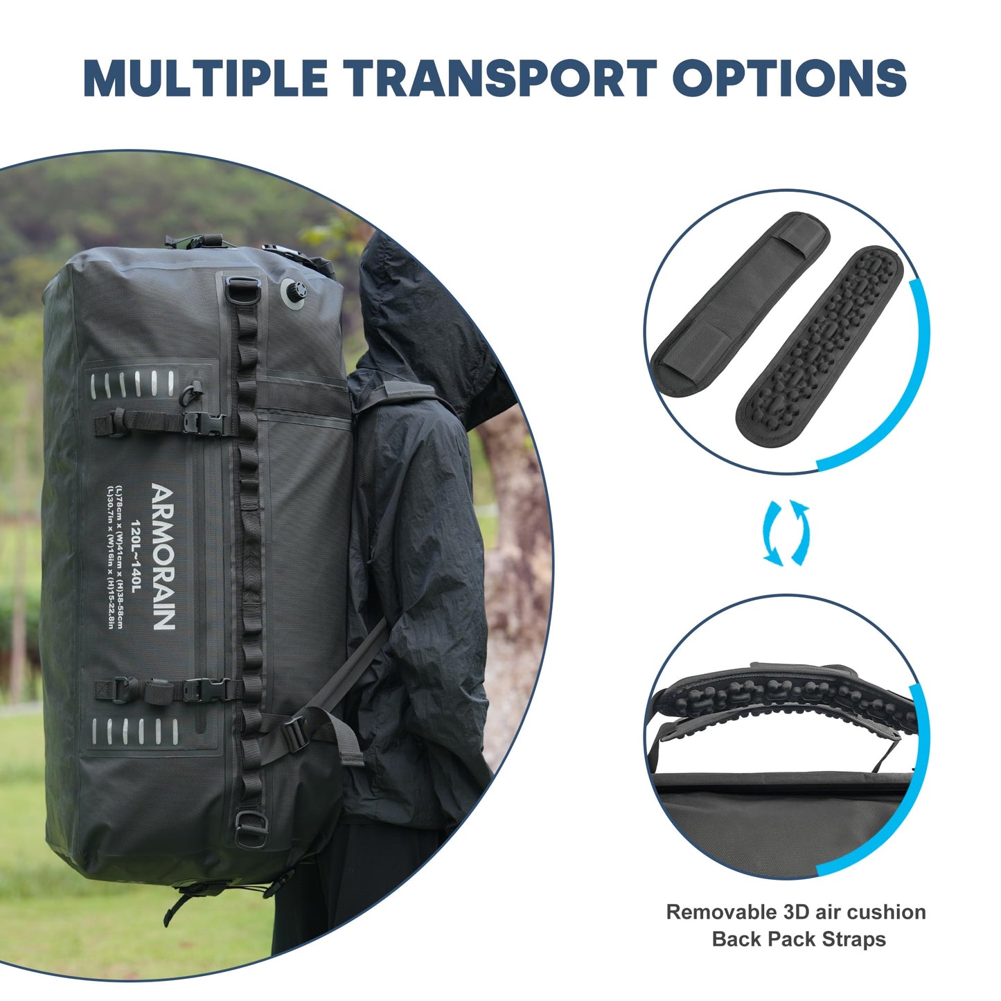 120L Waterproof Travel Dry Bag with Shoulder Straps