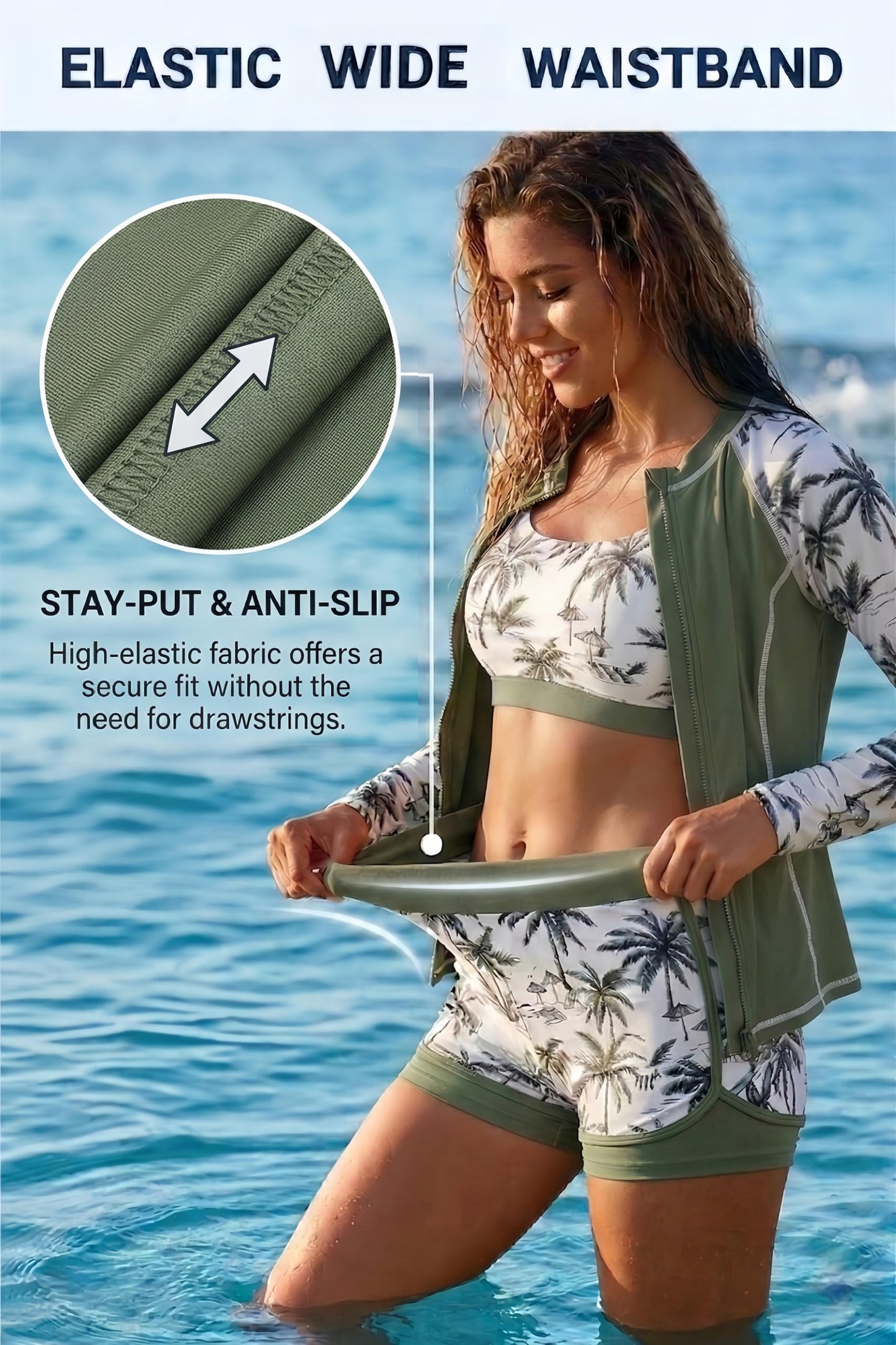 Women's 3-Piece Long Sleeve Rash Guard Swim Set