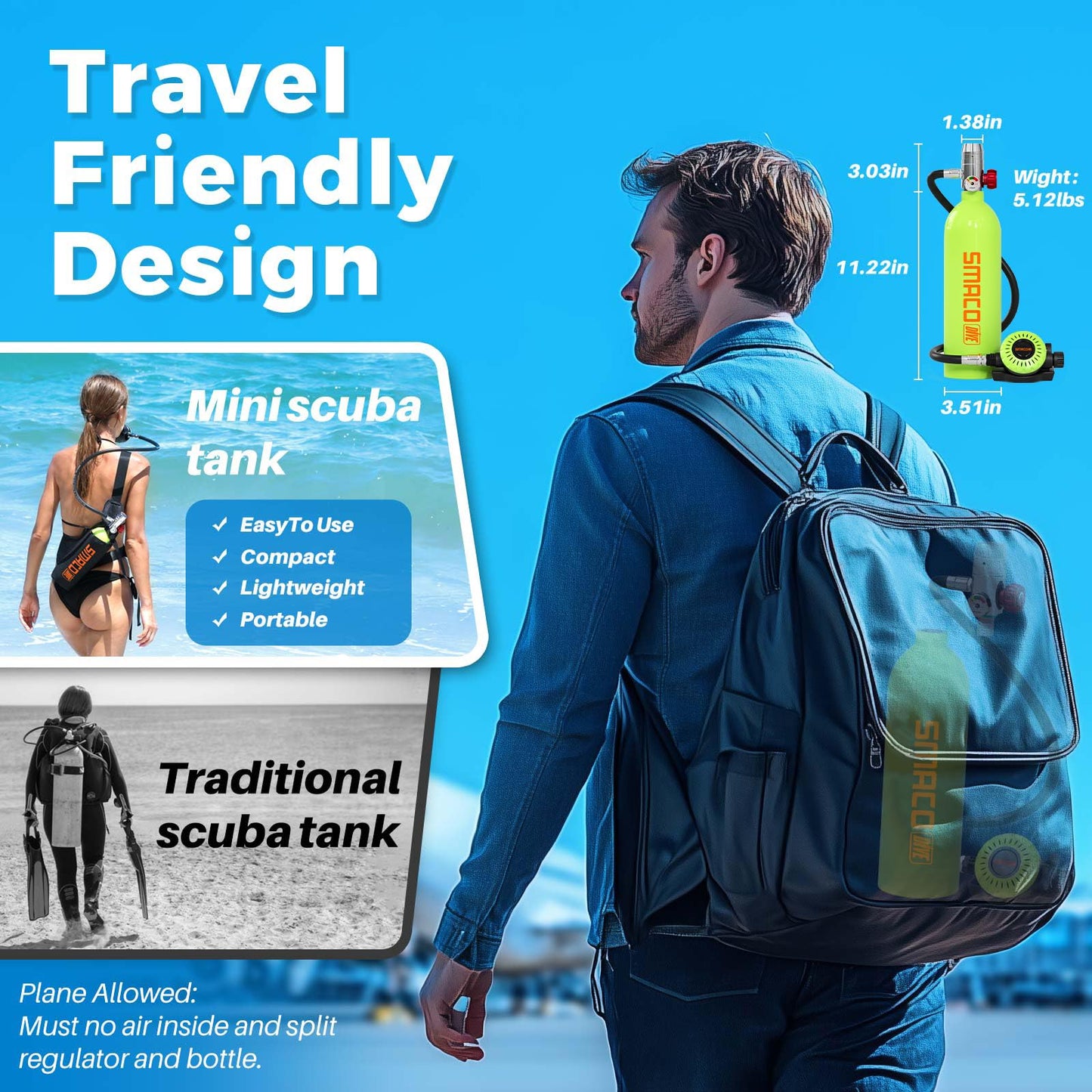 Mini Scuba Tank 1L Portable Diving Air System