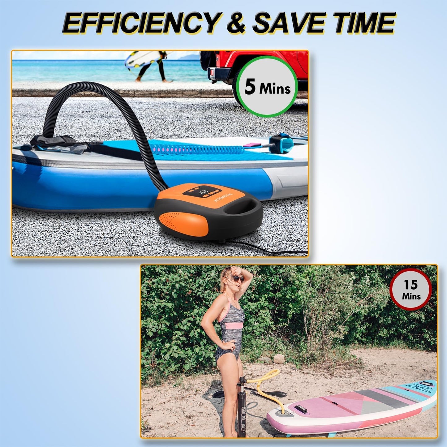 Electric Paddle Board Pump 20 PSI with Auto Shutoff