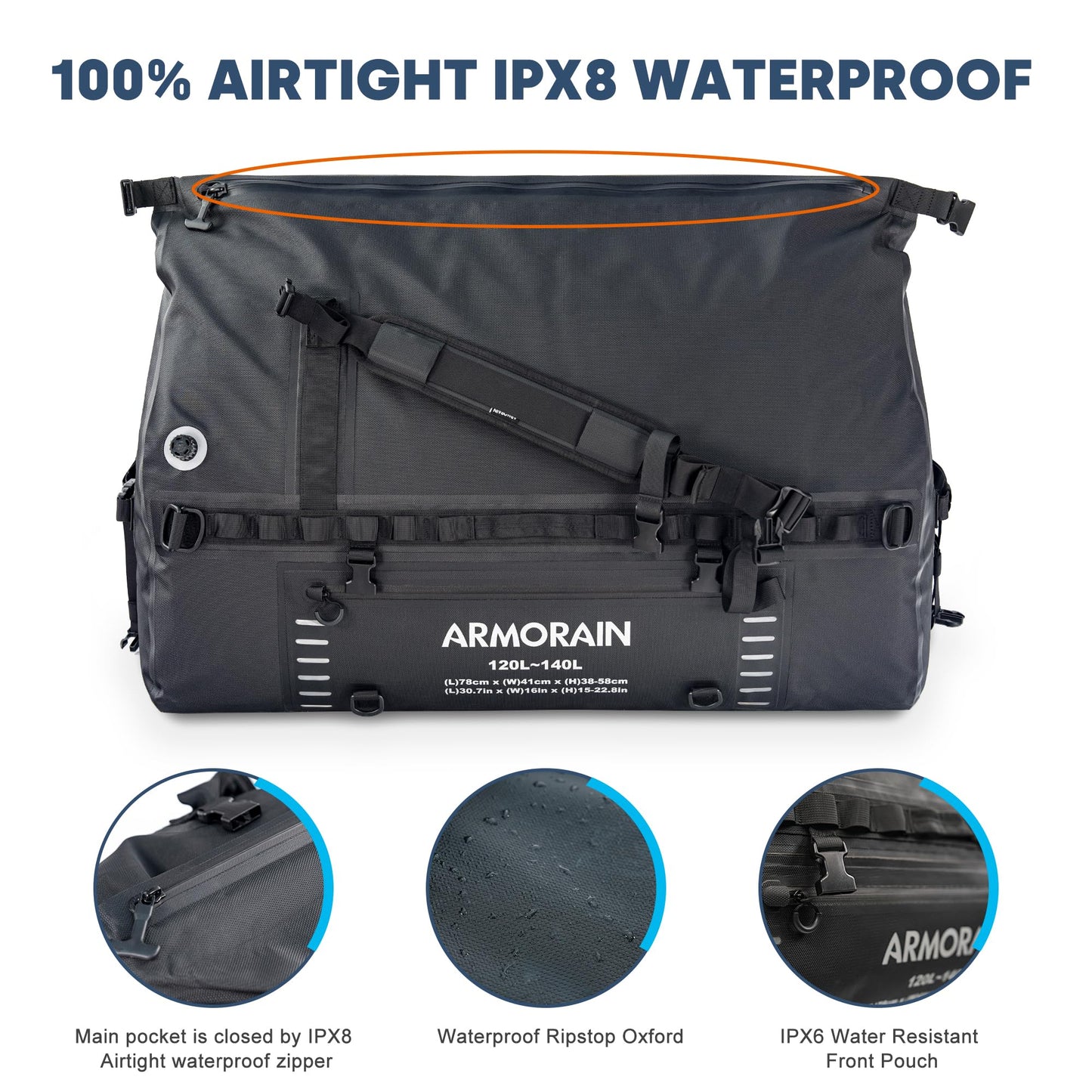 120L Waterproof Travel Dry Bag with Shoulder Straps