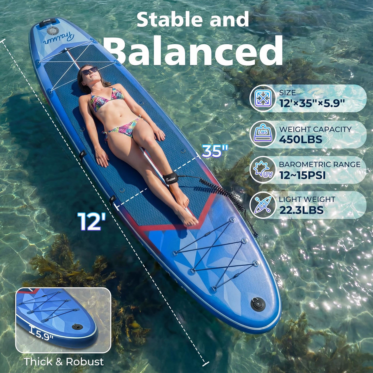 12 ft Extra Wide Inflatable Paddle Board with Seat