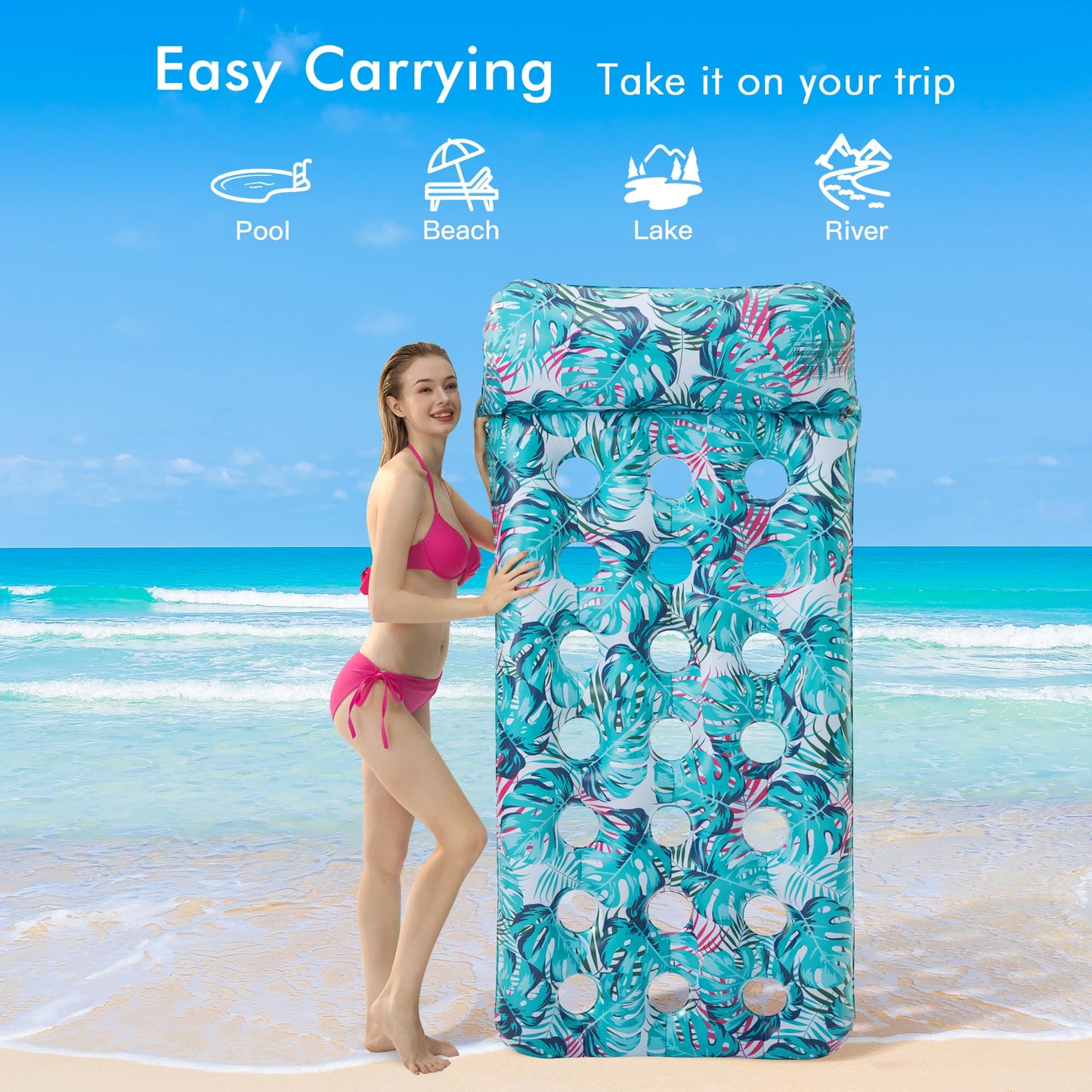 2-Pack Giant Inflatable Pool Float Mats with Headrest