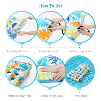 2-Pack Giant Inflatable Pool Float Mats with Headrest
