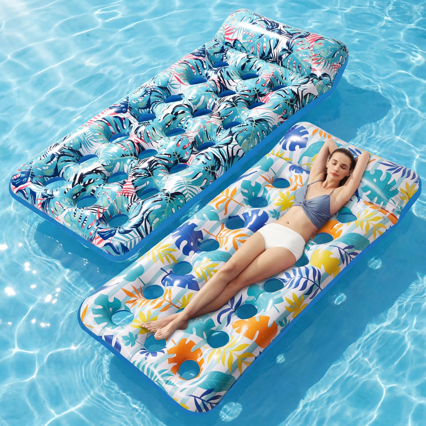 2-Pack Giant Inflatable Pool Float Mats with Headrest