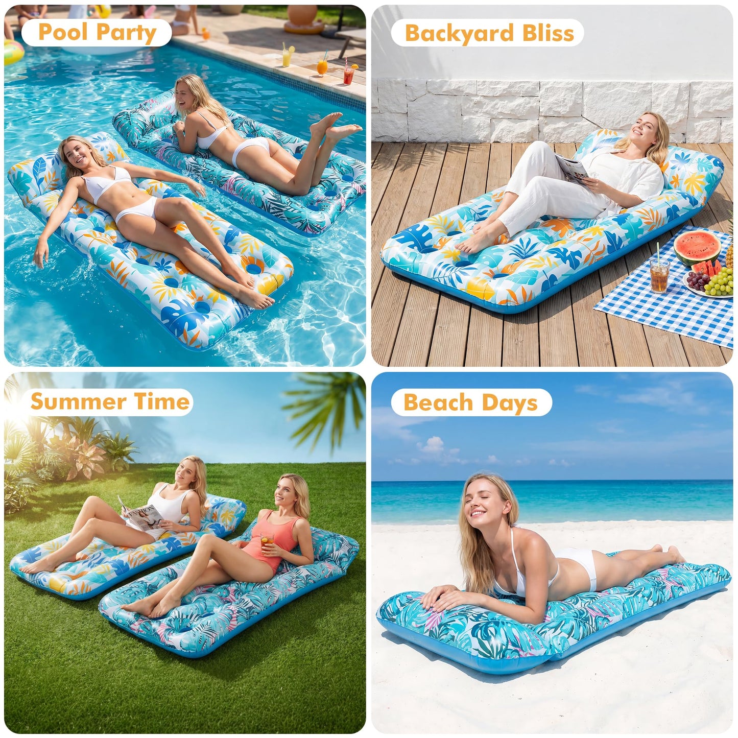 2-Pack Giant Inflatable Pool Float Mats with Headrest