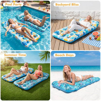 2-Pack Giant Inflatable Pool Float Mats with Headrest